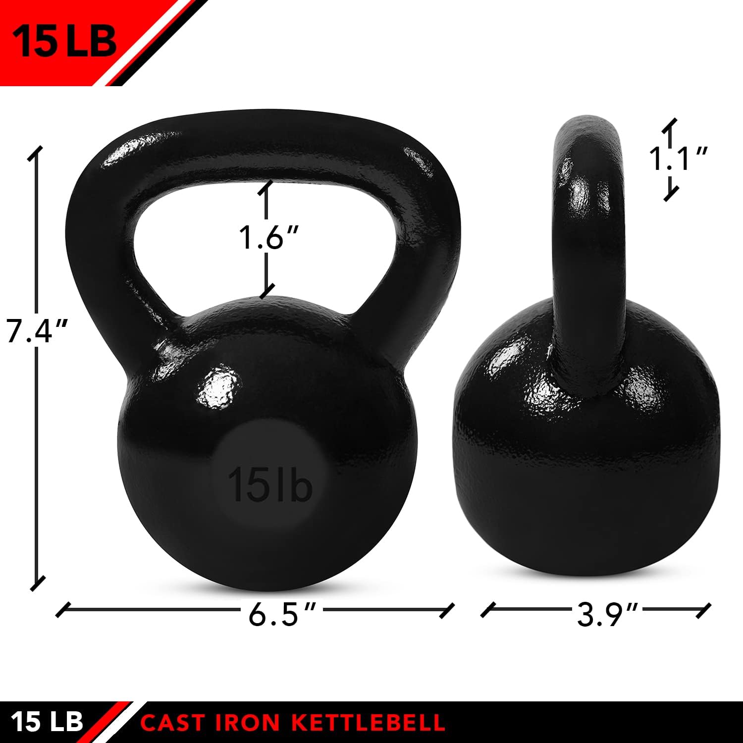Kettlebell Weights Cast Iron -5-60lbs Weight Options - Ballistic Exercise, Core Strength, Functional Fitness, Weight Training Set - Free Weight, Equipment Accessories