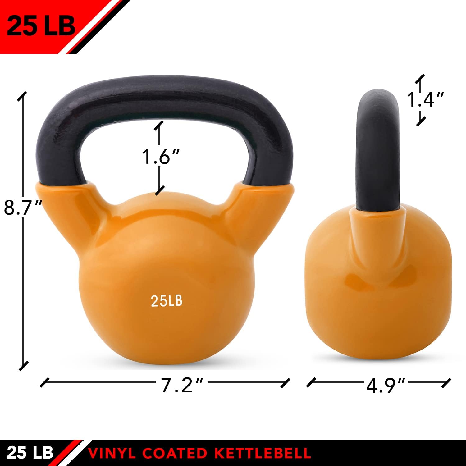 Kettlebell Weights Vinyl Coated Iron - 12 Size Options, 5lbs-50lbs - Coated for Floor and Equipment Protection, Noise Reduction, Ballistic, Core, Weight Training