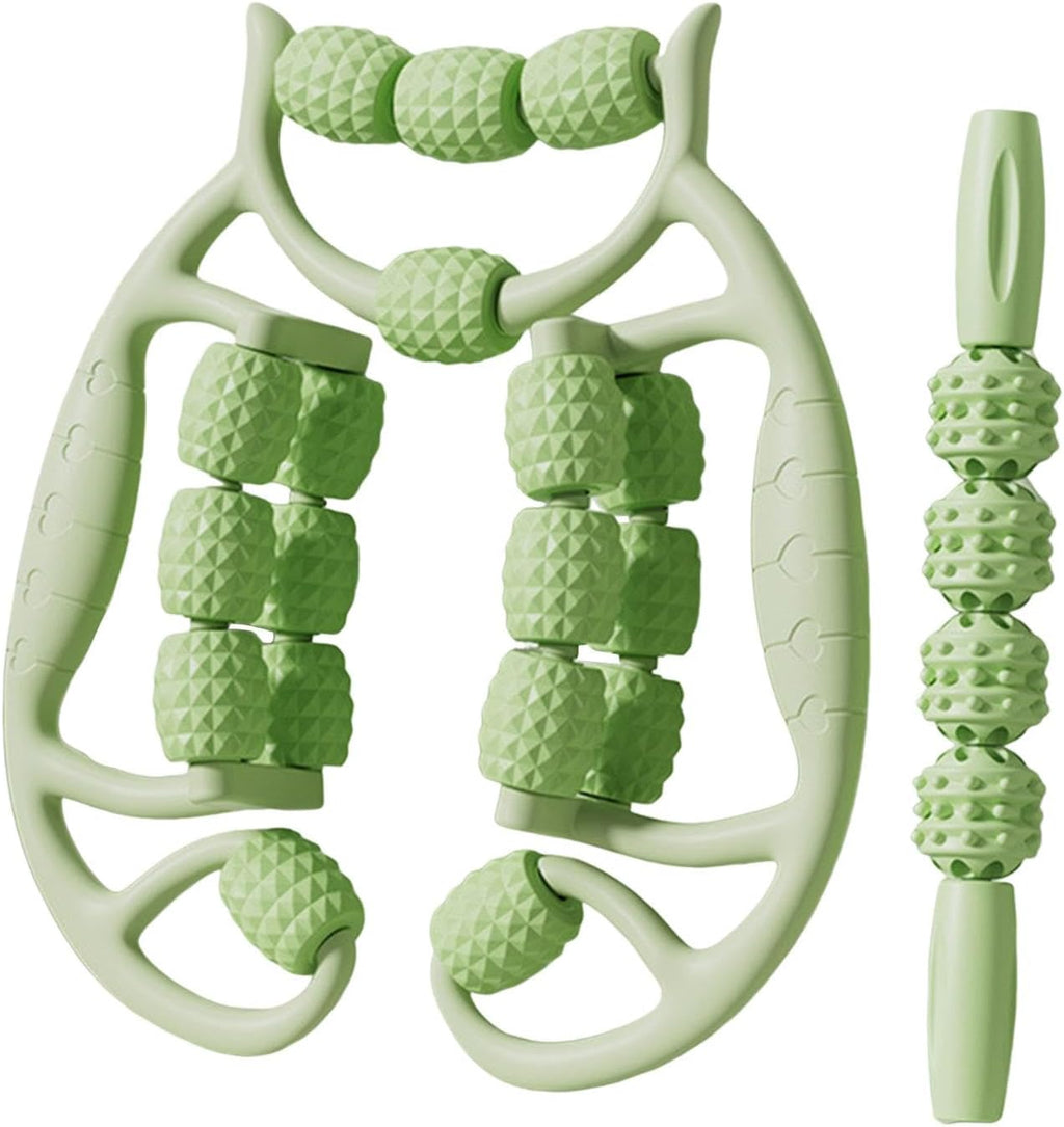 2X Muscle Relaxer Manual Foam Massage Roller Set for Legs Arms Calf Gym Recovery Tools with 18 Rollers- Green