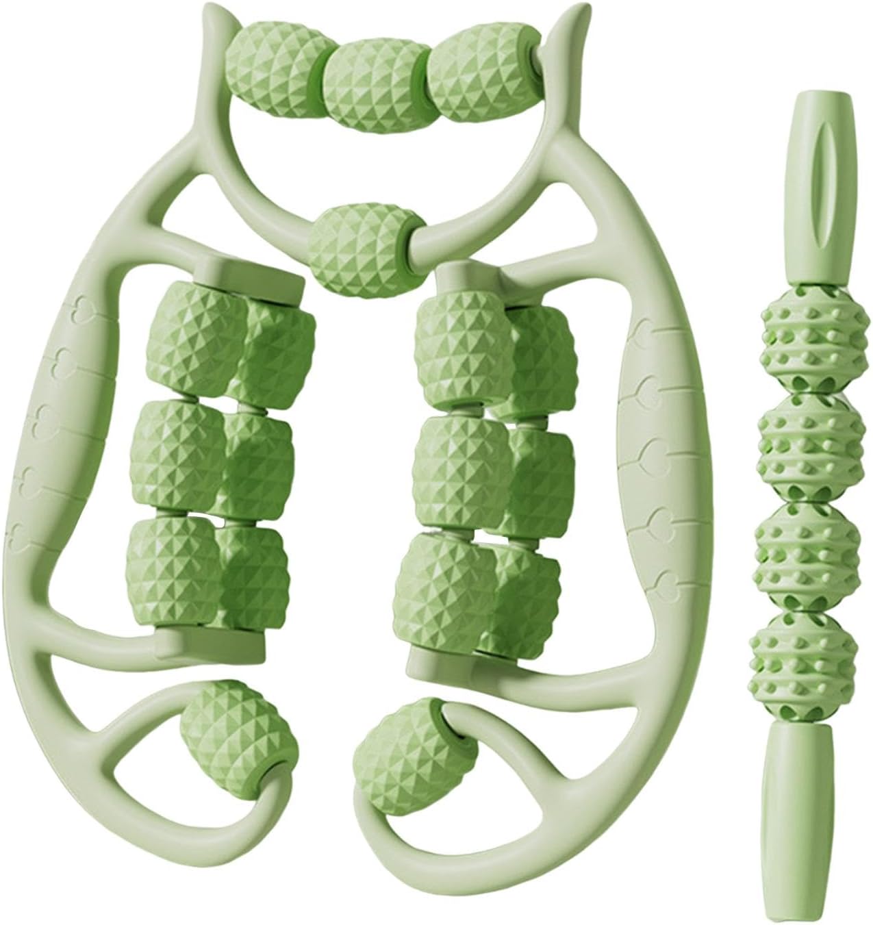 2X Muscle Relaxer Manual Foam Massage Roller Set for Legs Arms Calf Gym Recovery Tools with 18 Rollers- Green