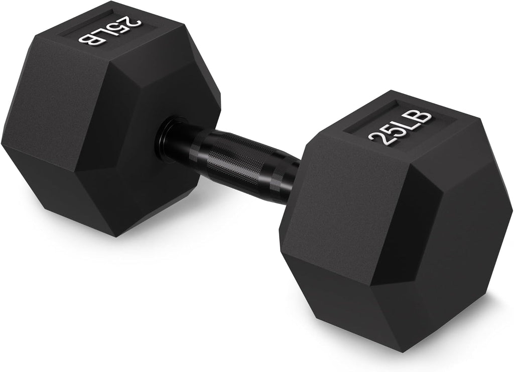 Rubber Encased Exercise & Fitness Hex Dumbbell, Hand Weights with Anti-Slip Metal Handle for Home Gym, Multiple Sizes