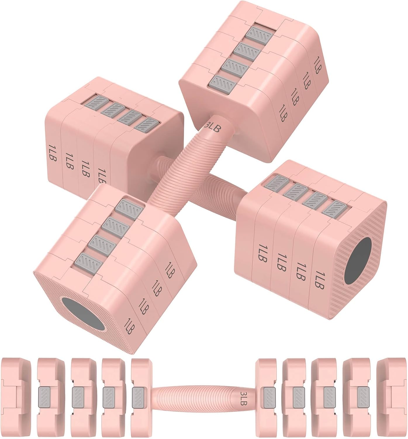 Adjustable Dumbbells Set of 2, 5-in-1 Adjustable Weight Dumbbells for Women/Men, 3lb/5lb/7lb/9lb/11lb Dumbbell Weights Set for Home Gym Workout