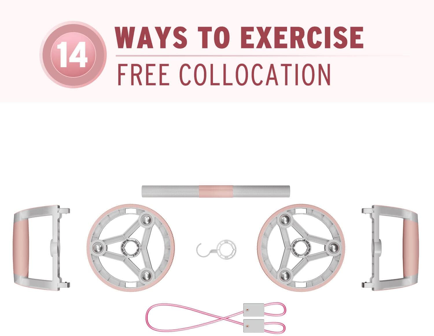 Wheel 14-in-1Exercise Roller Wheel Kit for Abdominal & Core Strength Training Perfect Home Gym Equipment for Women (Pink)