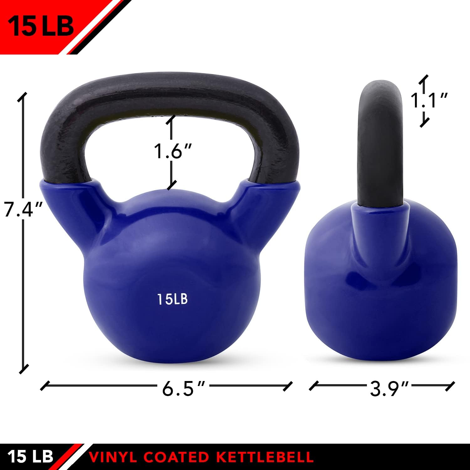 Kettlebell Weights Vinyl Coated Iron - 12 Size Options, 5lbs-50lbs - Coated for Floor and Equipment Protection, Noise Reduction, Ballistic, Core, Weight Training