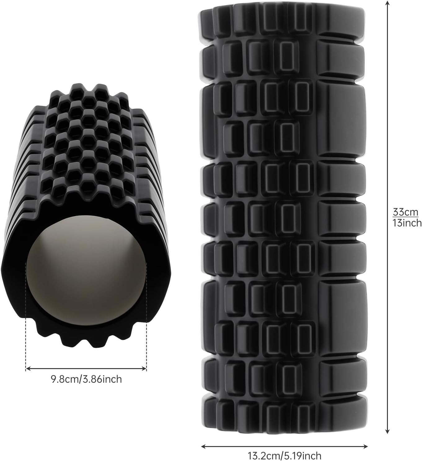 High Density EVA Foam Roller for Physical Therapy, Yoga & Pilates - Muscle Recovery, Deep Tissue Massage, Myofascial Release with Portable Mesh Bag（Black）