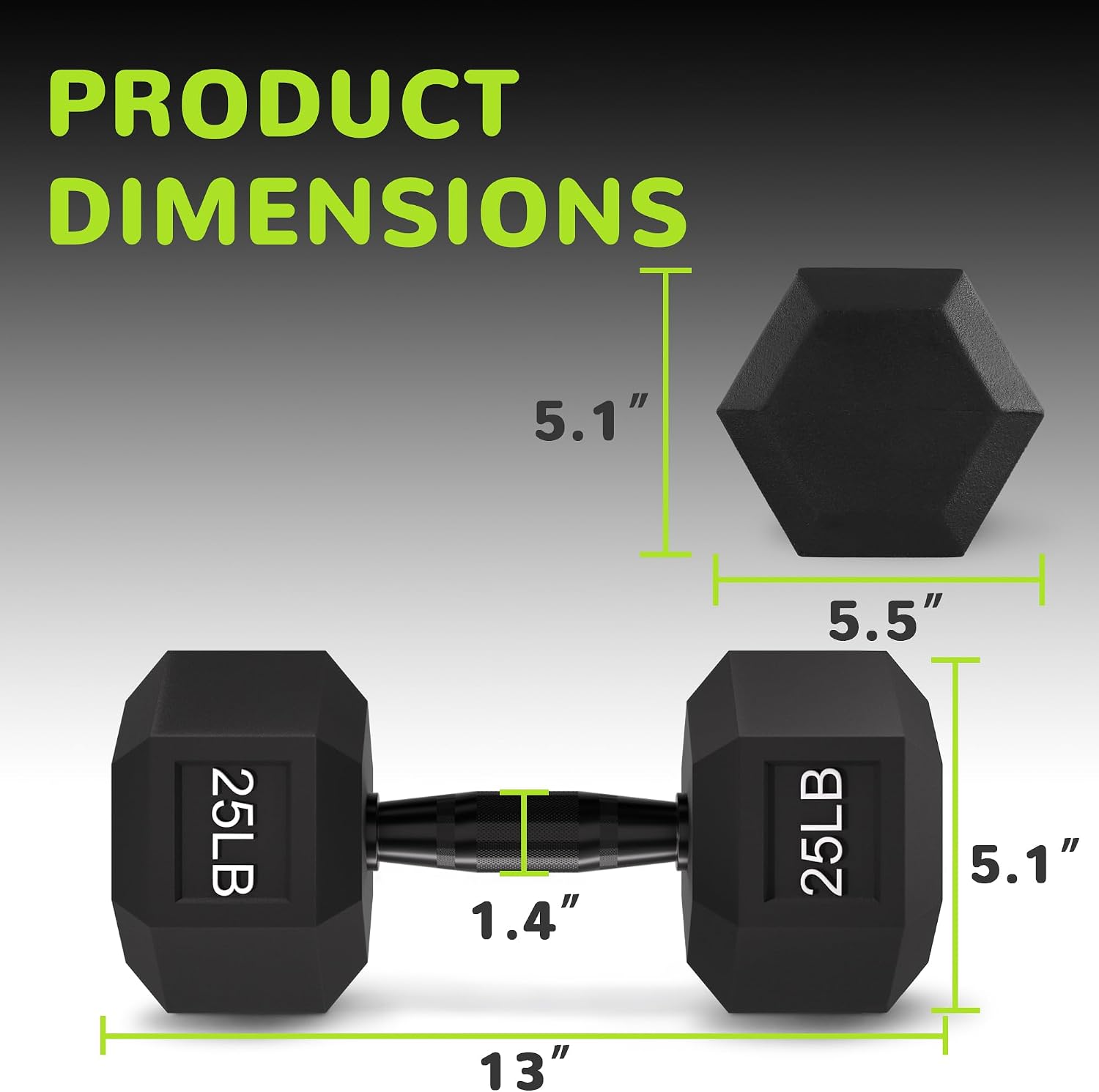 Rubber Encased Exercise & Fitness Hex Dumbbell, Hand Weights with Anti-Slip Metal Handle for Home Gym, Multiple Sizes