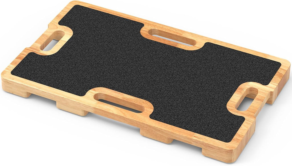 Wooden Resistance Band Foot Plate, Non-Slip Exercise Board with Free Soft Pad & Drawstring Bag for Strength Training, Stretching & Balance, Home Gym Fitness Platform for Full-Body Exercises