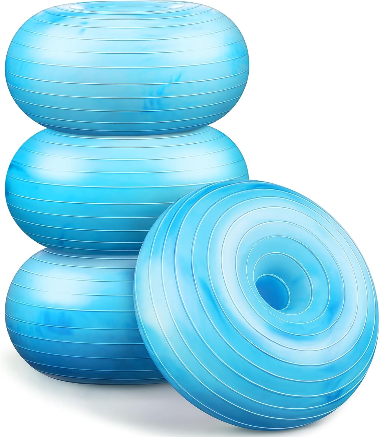 4 Pcs Flexible Seating for Classroom Inflatable Yoga Ball Chairs with Pump Donut Exercise Ball Chair Cushion Seat for Balance and Stability Training Home Office Gym Workout
