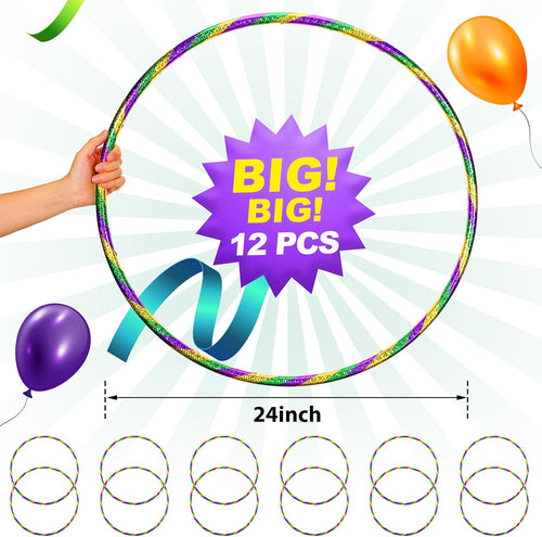 12 Pack 24 inch Exercise Hoop Plastic Glitter Hoop Obstacle Course Ring Toy Hoop for Adult Party Gymnastic Playing for Parade Decoration Games Performance Outdoor Sports