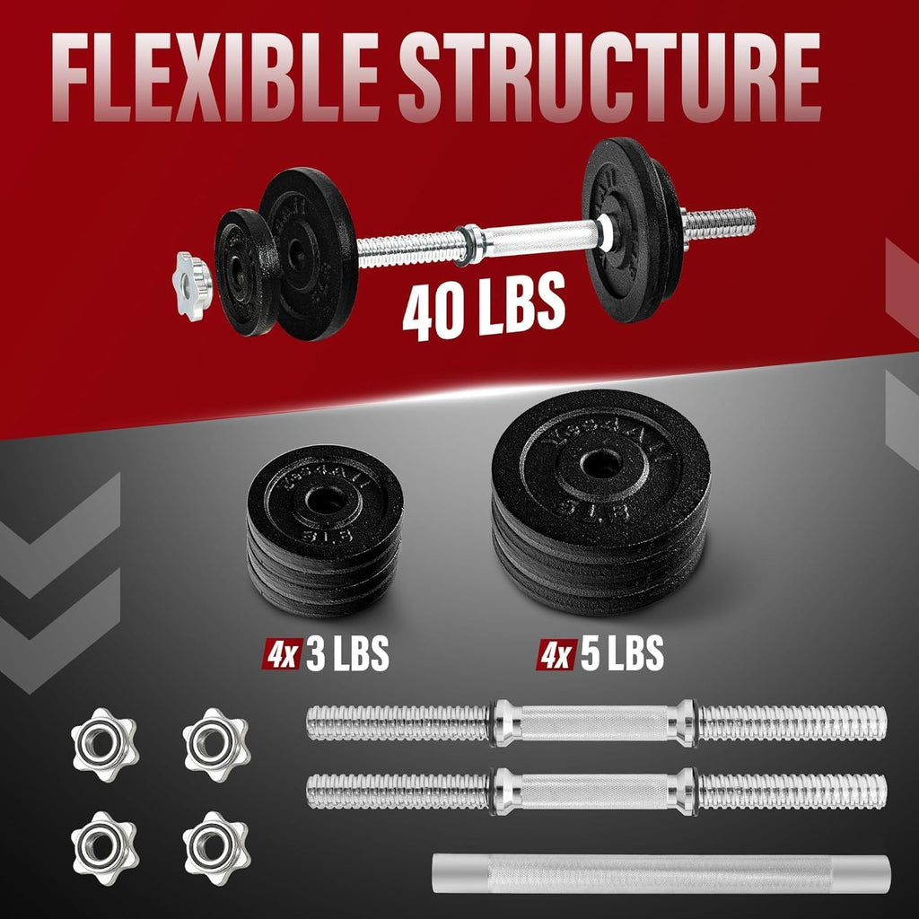 Old School Adjustable Dumbbell Set with Weight Plates, Star Lock Collars/Connector, 40lbs to 200lbs Adjustable Weight Plates Set