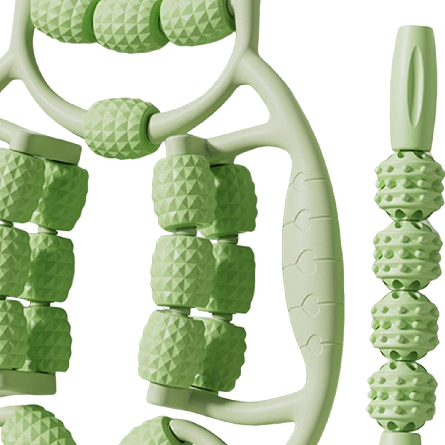 2X Muscle Relaxer Manual Foam Massage Roller Set for Legs Arms Calf Gym Recovery Tools with 18 Rollers- Green