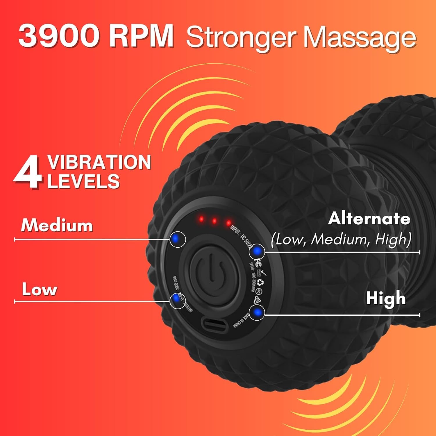 Vibrating Peanut Massage Ball, Ultra Strong Rechargeable Therapy Roller, Trigger Point Massager for Back Neck Foot Muscle Pain, Myofascial Release & Plantar Fasciitis Relief