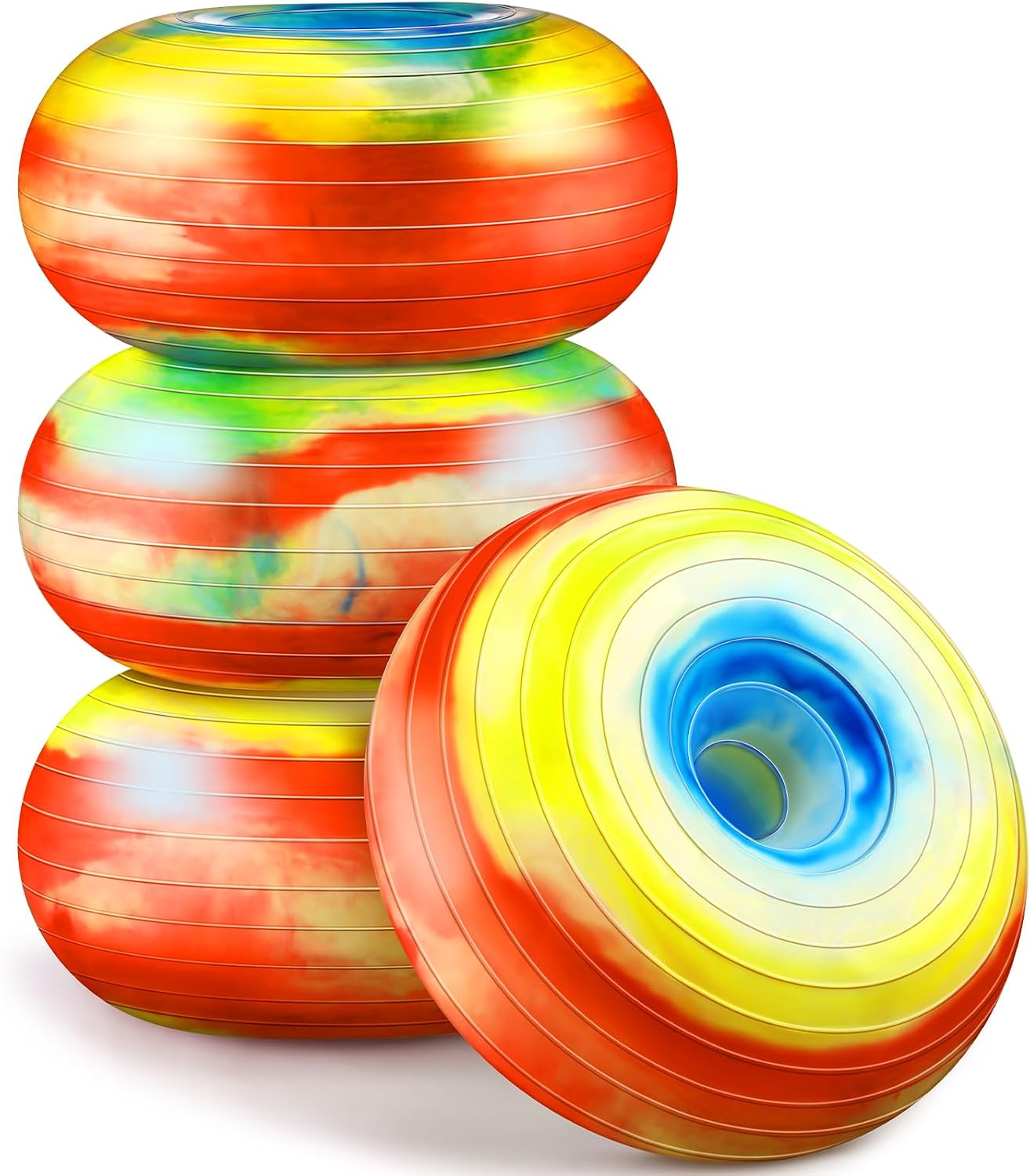 4 Pcs Flexible Seating for Classroom Inflatable Yoga Ball Chairs with Pump Donut Exercise Ball Chair Cushion Seat for Balance and Stability Training Home Office Gym Workout