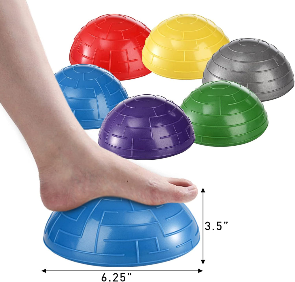 6 Pack Balance Pod, Balance Trainer Dots for Squat Touch Downs, Core Body Balancing, Inflatable Stepping Pads, 1 Hand Pump
