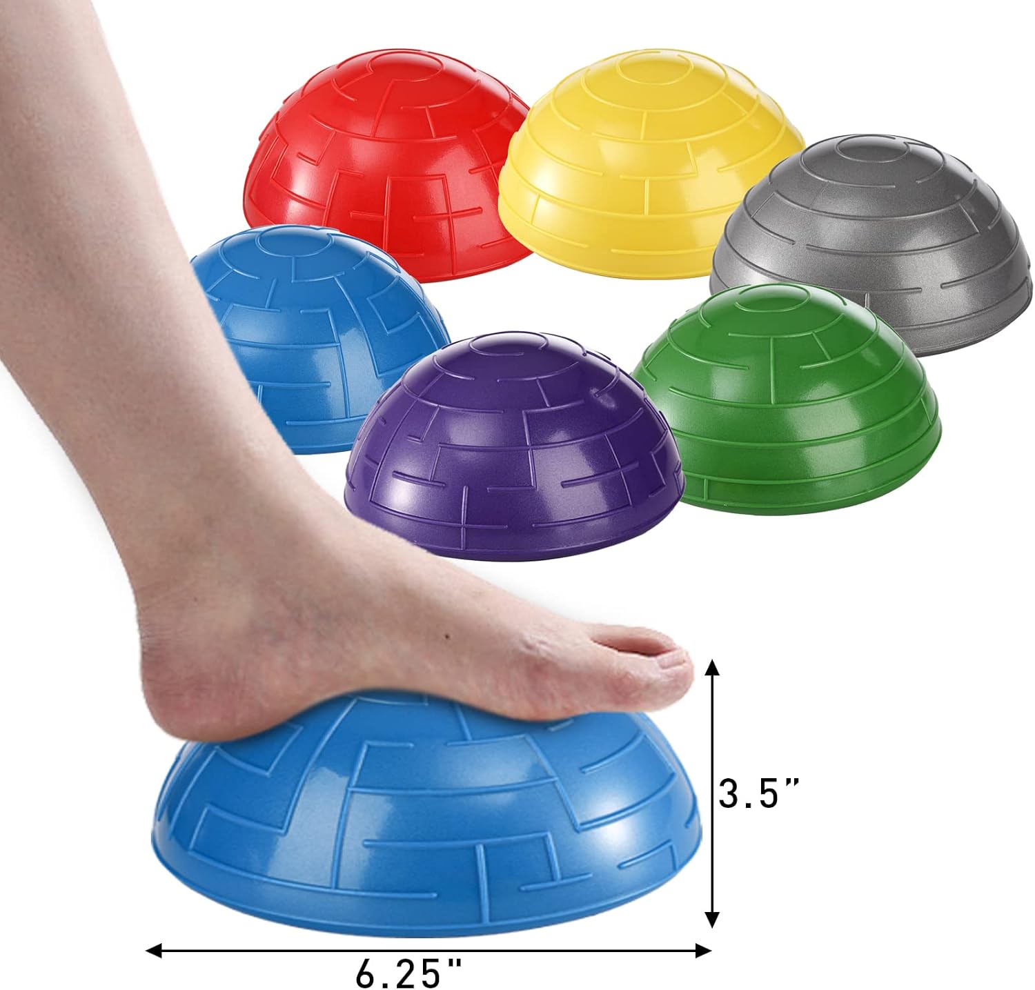 6 Pack Balance Pod, Balance Trainer Dots for Squat Touch Downs, Core Body Balancing, Inflatable Stepping Pads, 1 Hand Pump