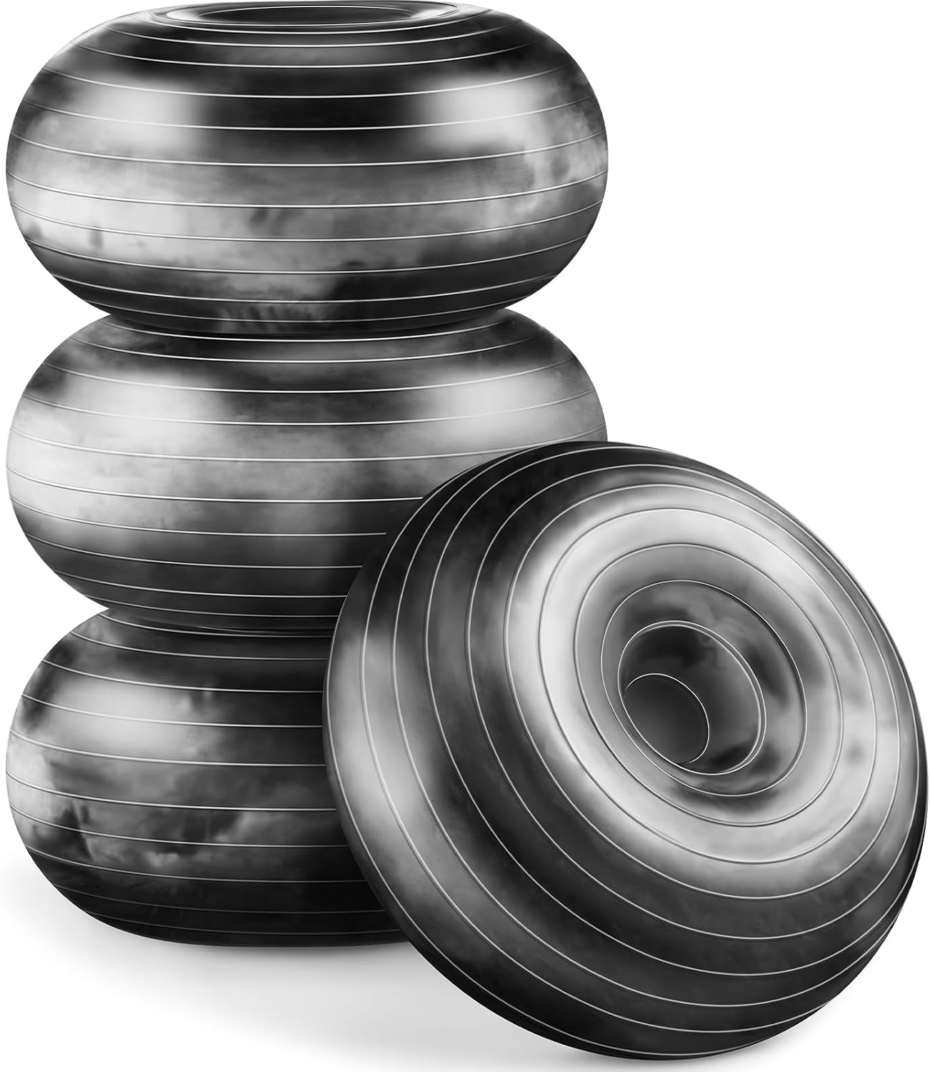4 Pcs Flexible Seating for Classroom Inflatable Yoga Ball Chairs with Pump Donut Exercise Ball Chair Cushion Seat for Balance and Stability Training Home Office Gym Workout
