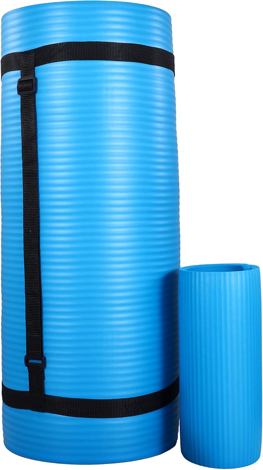 71x24 Inches Yoga Mat with Knee Pad and Optional Blocks – Extra 1-Inch Thick Non-Slip Foam with Anti-Tear Surface and Carrying Strap for Home, Studio, or Gym Workouts