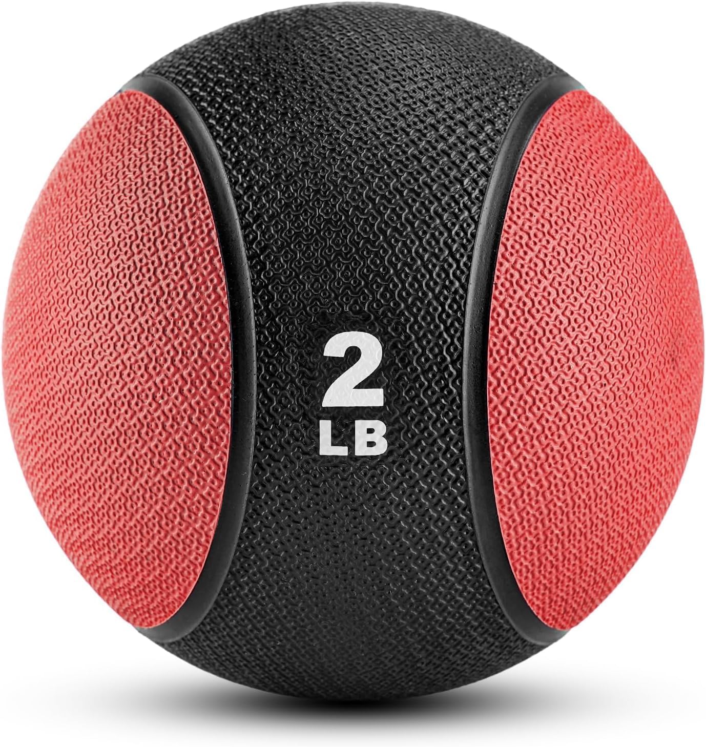 Weighted Medicine Ball - Non-Slip Rubber Shell & Dual Texture Grip - Workout Exercise Ball for Core Strength, Balance Training, Coordination Fitness - Multiple Weights & Colors 2lb