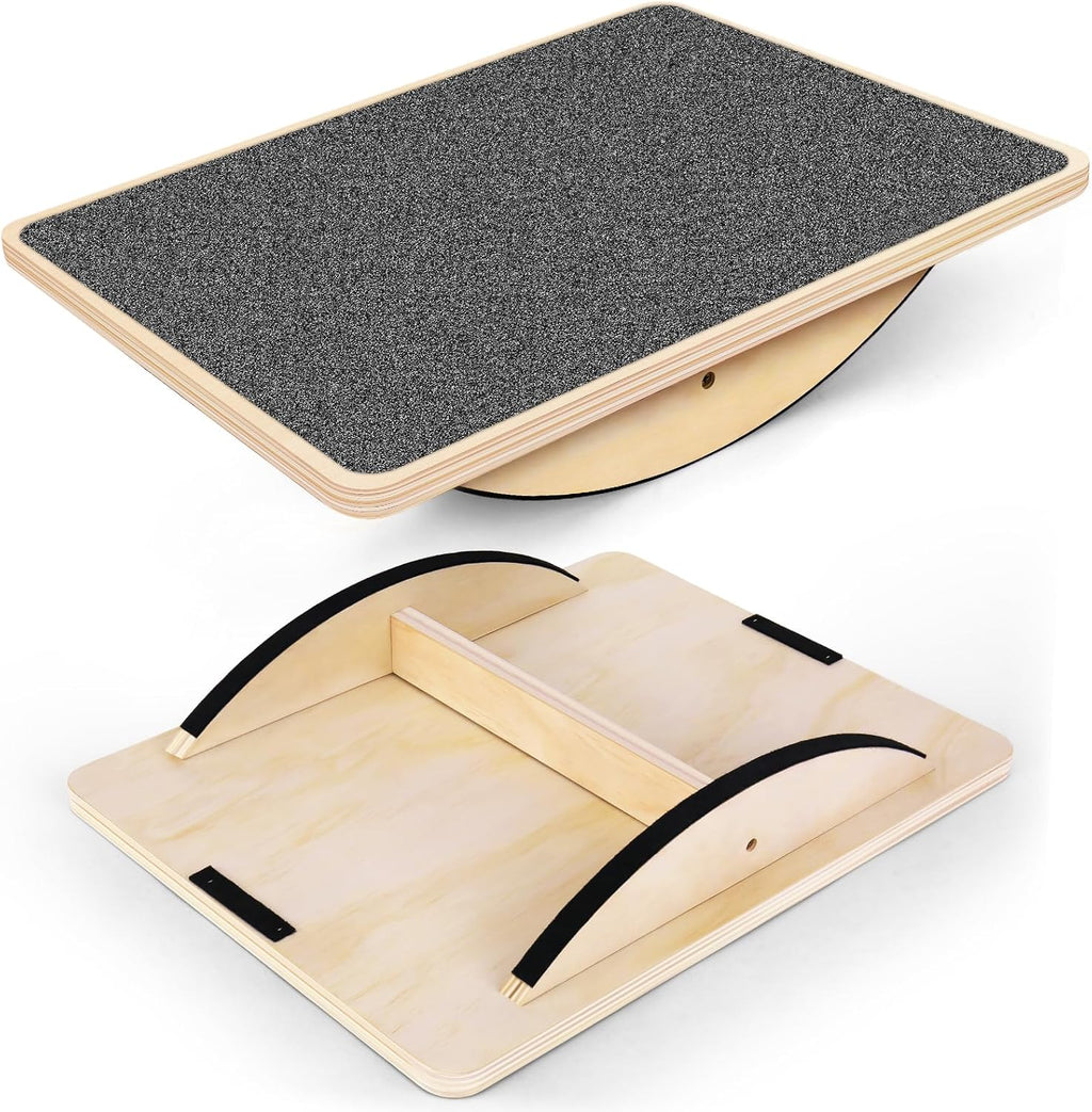 Professional Balance Board for Adults - Anti-Slip 350LBS Wobble Board for Physical Therapy, Standing Desk, Core Strength - Wooden Rocker Board