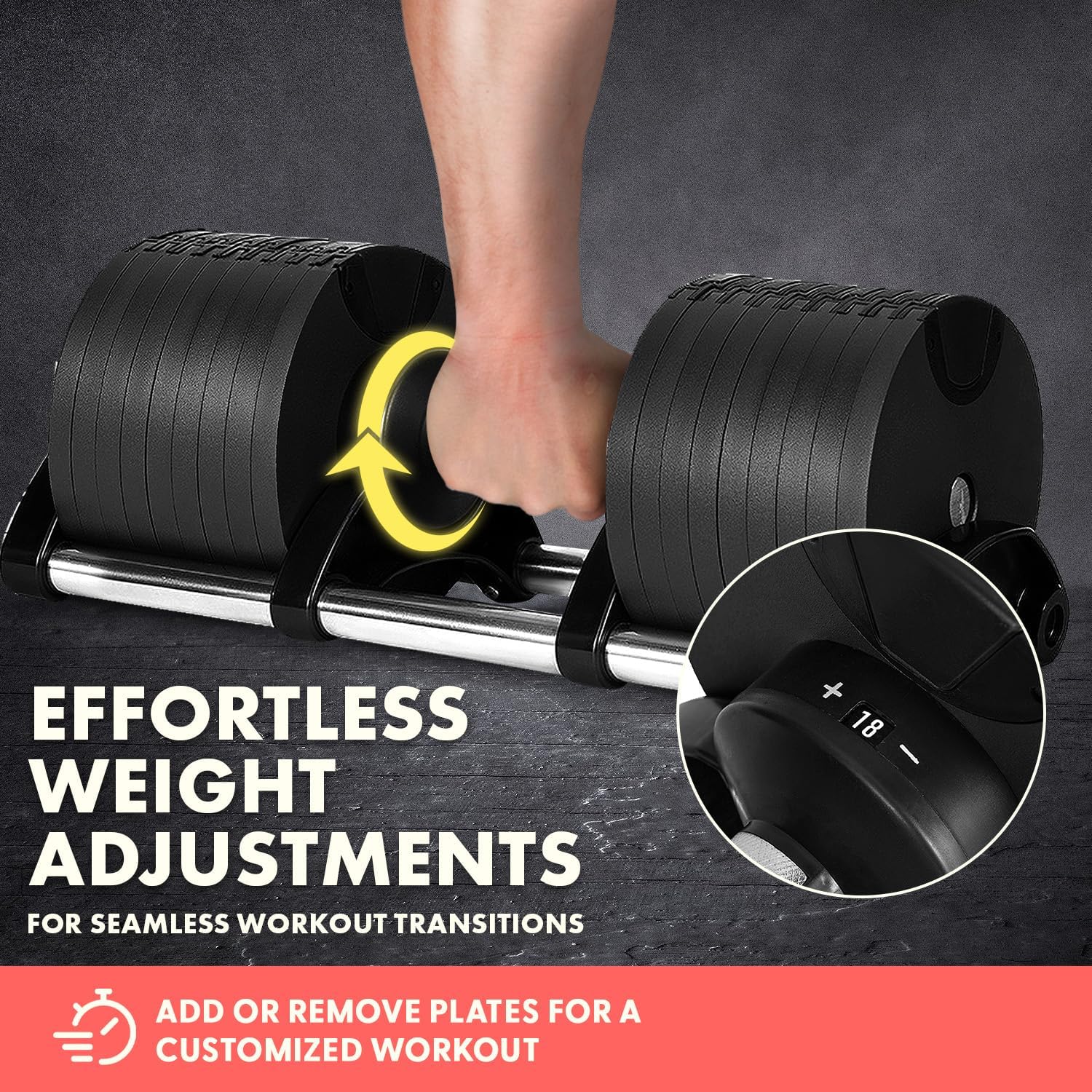 70lb Adjustable Dumbbell 9 in 1 Weight Options, Fitness Equipment with Anti-Slip Metal Handle, Quick Change Weight Adjustment with Twist Lock Technology, for Full Body Workout and Weightlifting