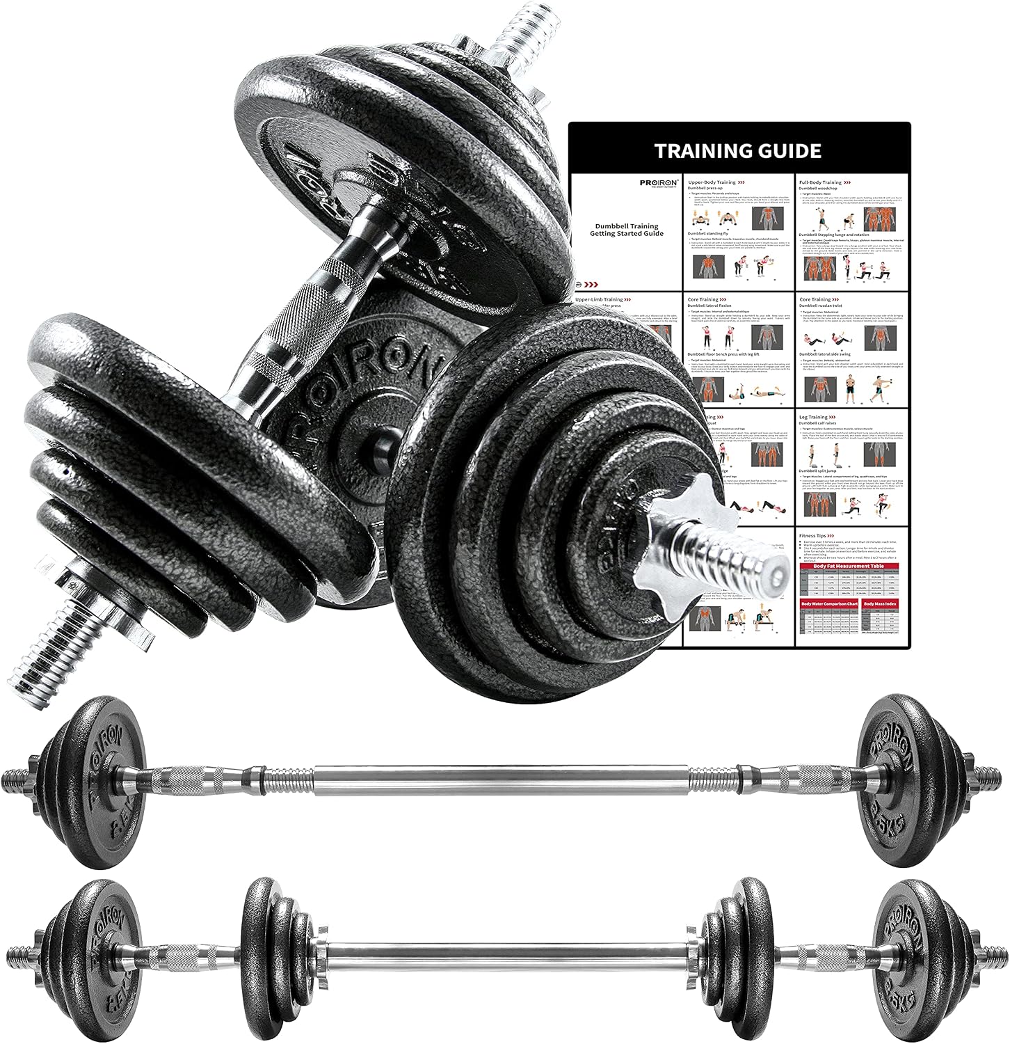 44Lbs Cast Iron Adjustable Dumbbell Set Hand Weight with Solid Dumbbell Handles Changed into Barbell Handily Great for Bodybuilding Fitness Weight Lifting Training Home Gym